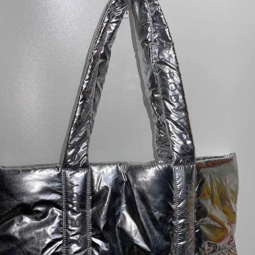 Bath‎ & Body Works Women's Silver Metallic Puffer Tote Hand Bag NWT